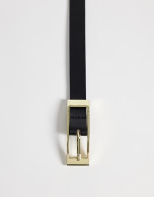 Pieces Leather Belt With Silver Rectangular Buckle In Black