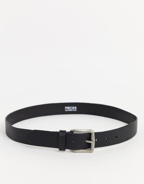 Pieces leather buckle belt in black - view 1