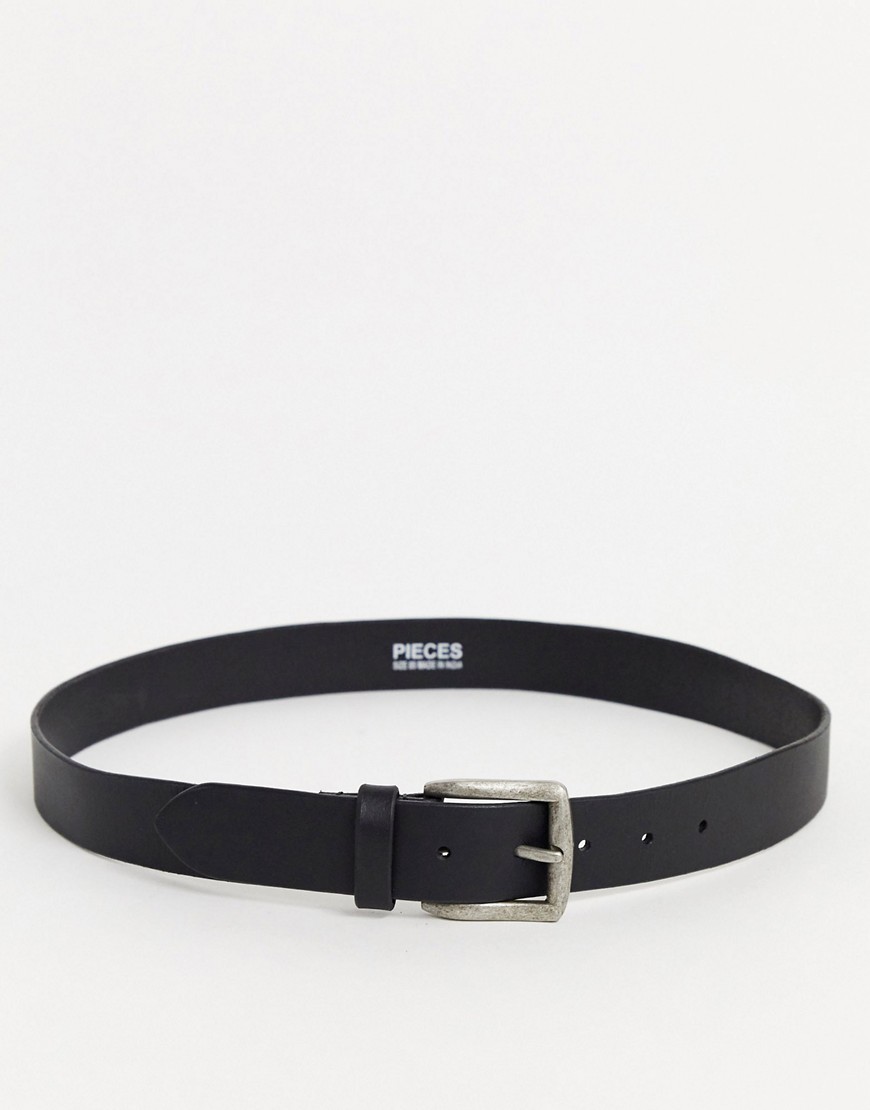 Pieces leather buckle belt in black