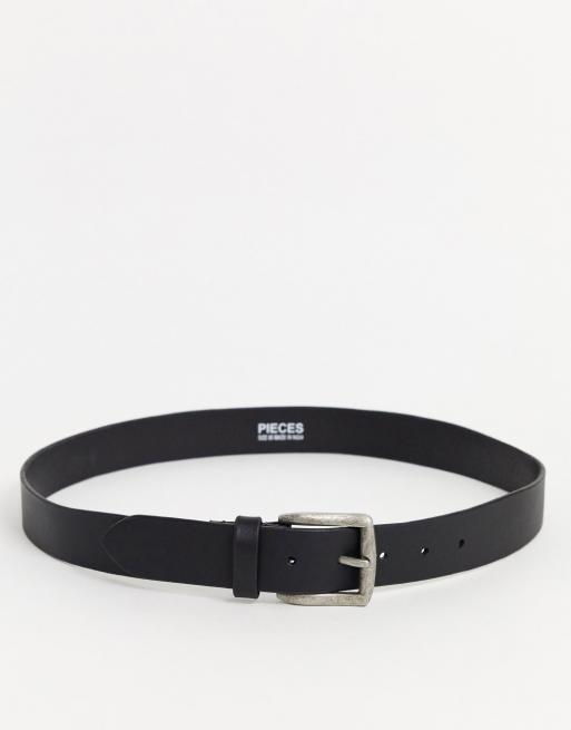 Pieces leather buckle belt in black | ASOS