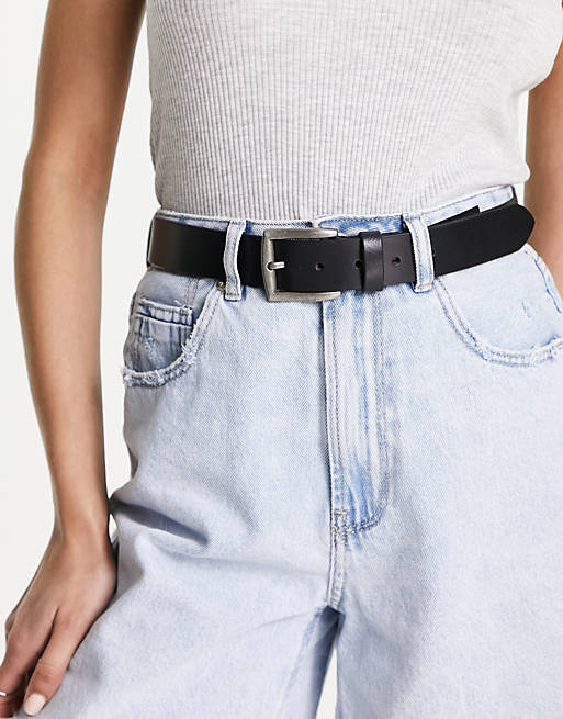 Pieces leather buckle belt in black | ASOS