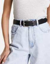 ASOS DESIGN leather bevelled square buckle hip and waist belt in