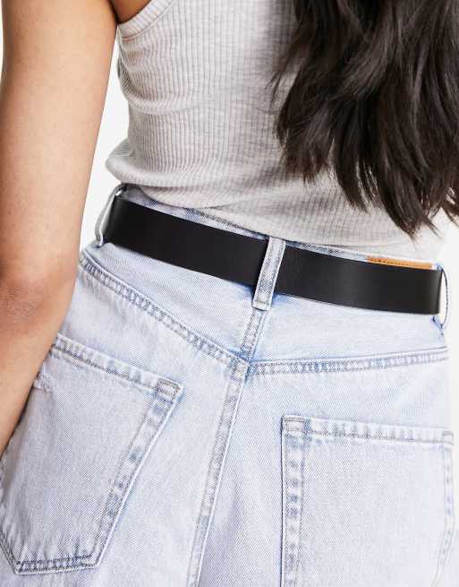Pieces leather buckle belt in black, 2 of 4