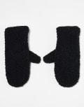 [Pieces] Pieces leather look and borg mix mittens in black L Black