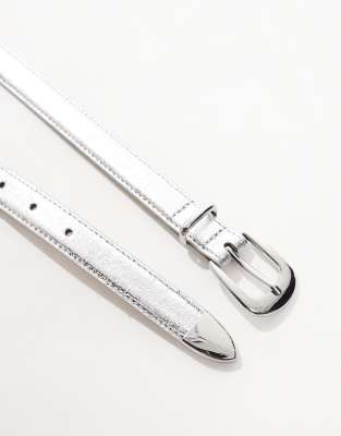 Shop Pieces Leather Look Chunky Metal End Belt In Silver