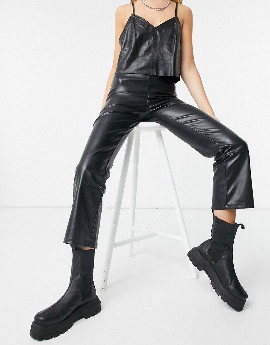 Pieces leather look pants in black
