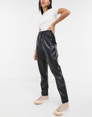 Pieces leather look pants with elasticized waist in black | ASOS