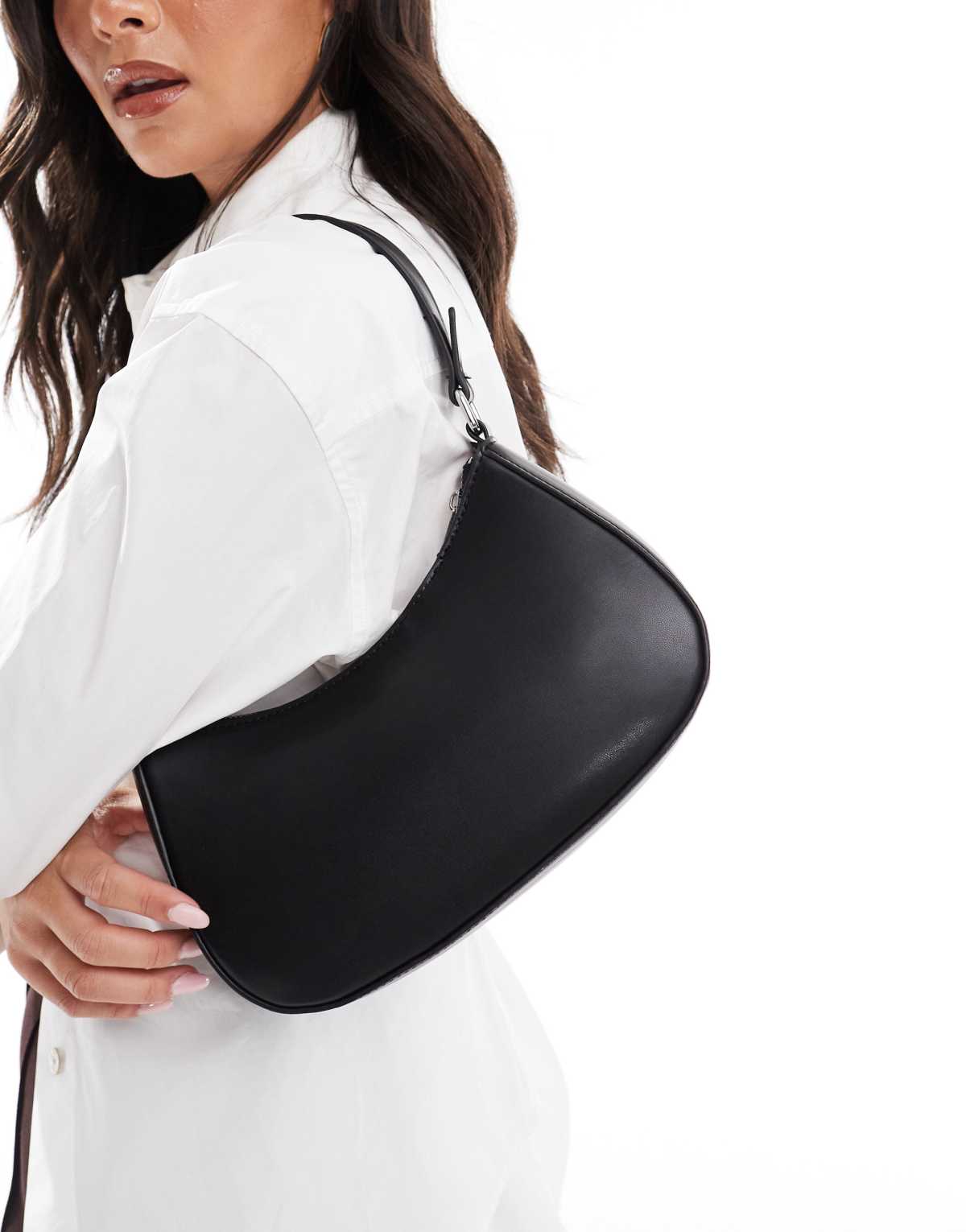 Pieces leather look shoulder bag in black
