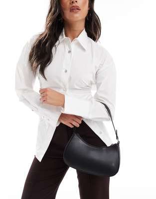 Pieces Leather Look Shoulder Bag In Black
