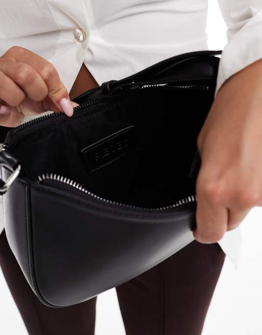 Pieces leather look shoulder bag in black