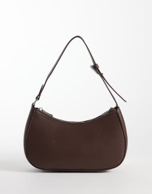 Pieces Leather Look Shoulder Bag In Brown