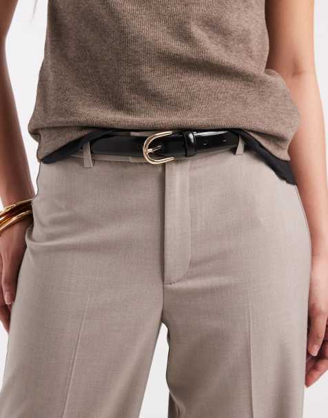 Pieces – Ledergürtel in Schwarz mit goldfarbener Schnalle - view 1