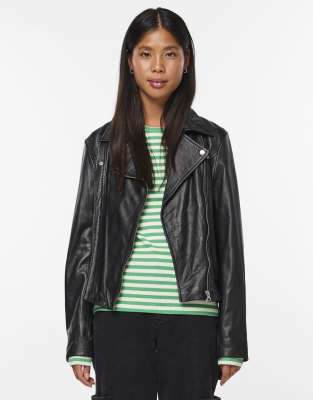 Pieces - Lederjacke in Schwarz