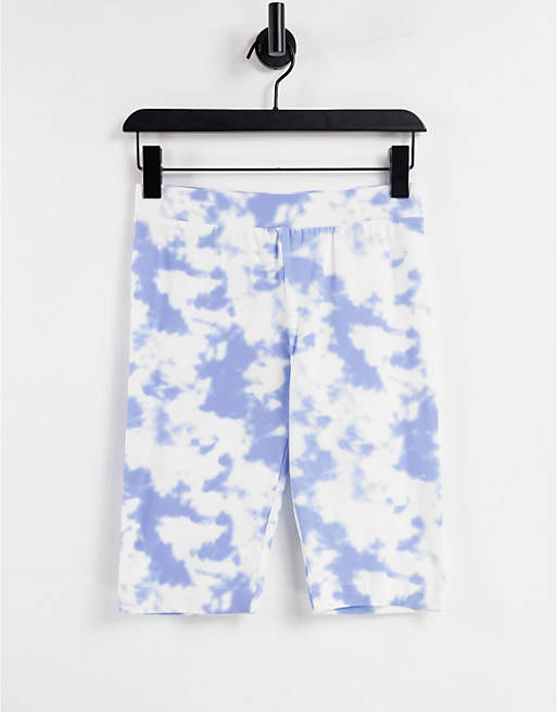Co-ords Pieces legging shorts co-ord in blue tie dye 