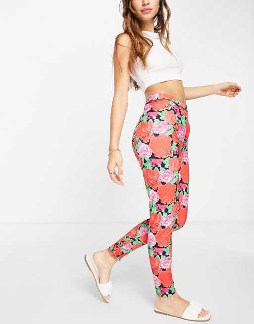 Pieces – Legginsy z podwyższonym stanem w kwiatowy wzór