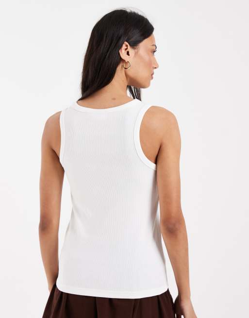 Pieces lemon embroidered cotton vest top in white, 4 of 4