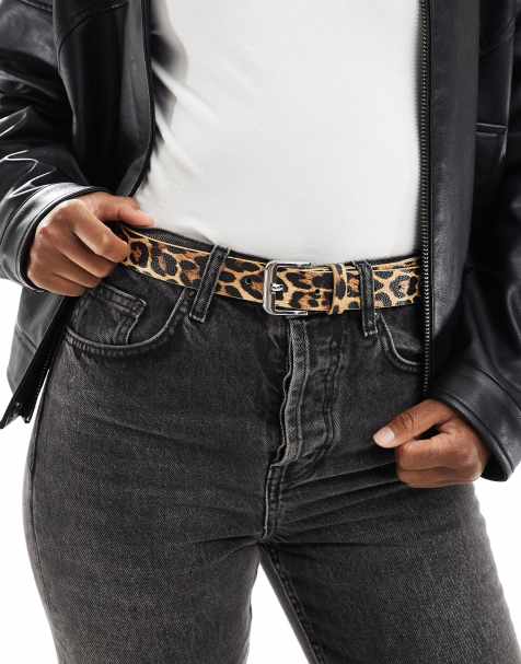 Pieces leopard print belt in black - view 1