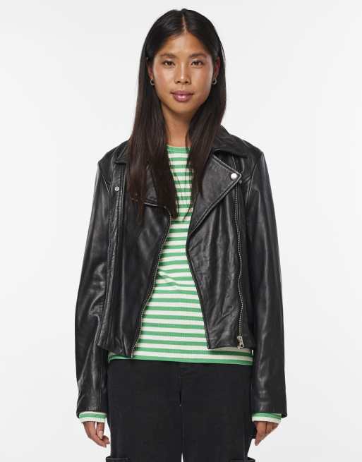 Pieces - Leren jack in zwart