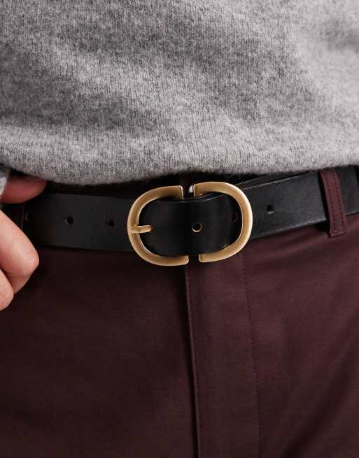 Pieces - Leren riem met gouden dubbele gesp in zwart, 3 van 3