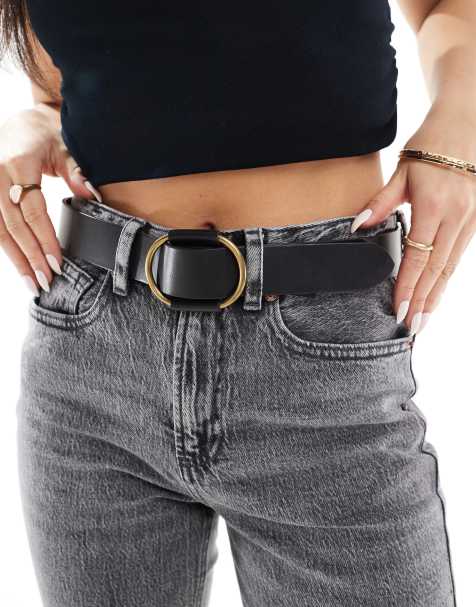 Pieces - Leren riem met ronde gesp in zwart - view 1