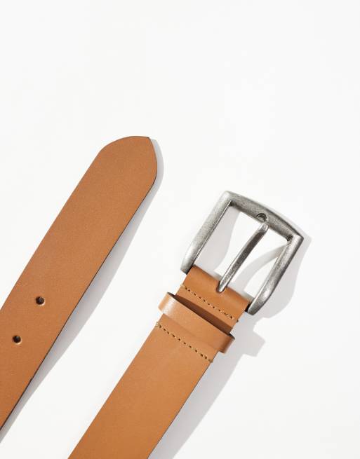 Pieces - Leren riem met vierkante gesp in cognac, 2 van 3