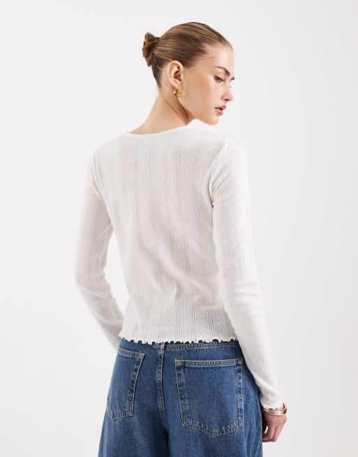 Pieces lettuce edge cardigan in cloud dancer, 2 of 4