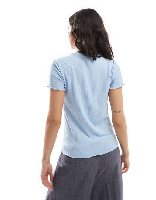 Pieces lettuce edge t-shirt in soft blue, 2 of 4