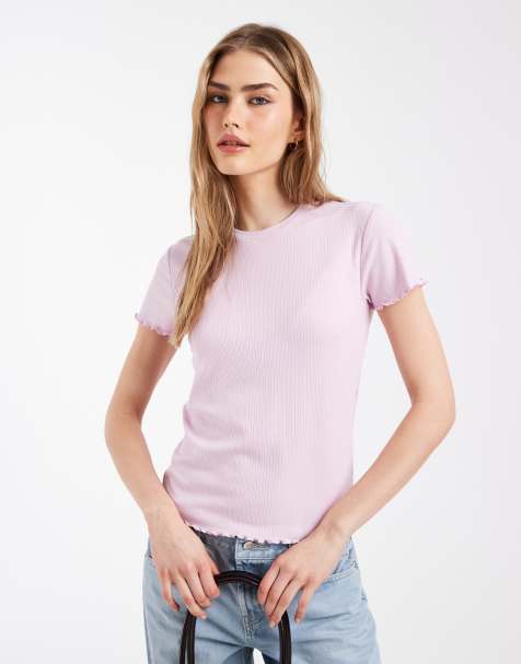 Pieces lettuce edge t-shirt in windsome orchid