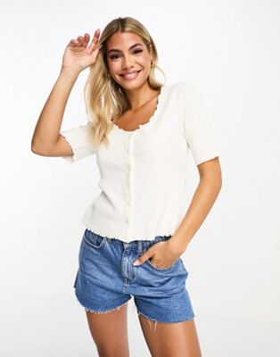 Pieces lettuce hem button up top in white