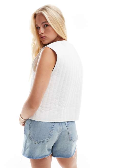 Pieces lightweight quilted tie front summer vest in cloud white, 4 of 4