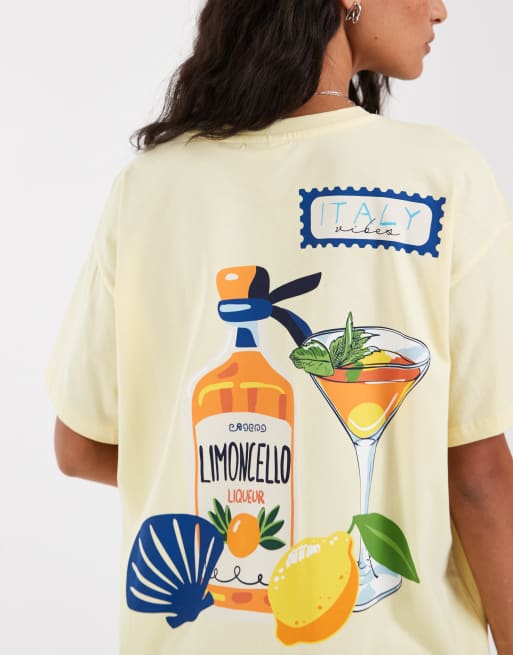 Pieces limoncello oversized graphic t-shirt in pastel yellow, 3 of 4