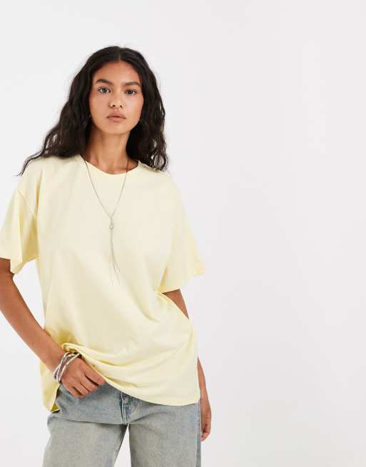 Pieces limoncello oversized graphic t-shirt in pastel yellow, 4 of 4
