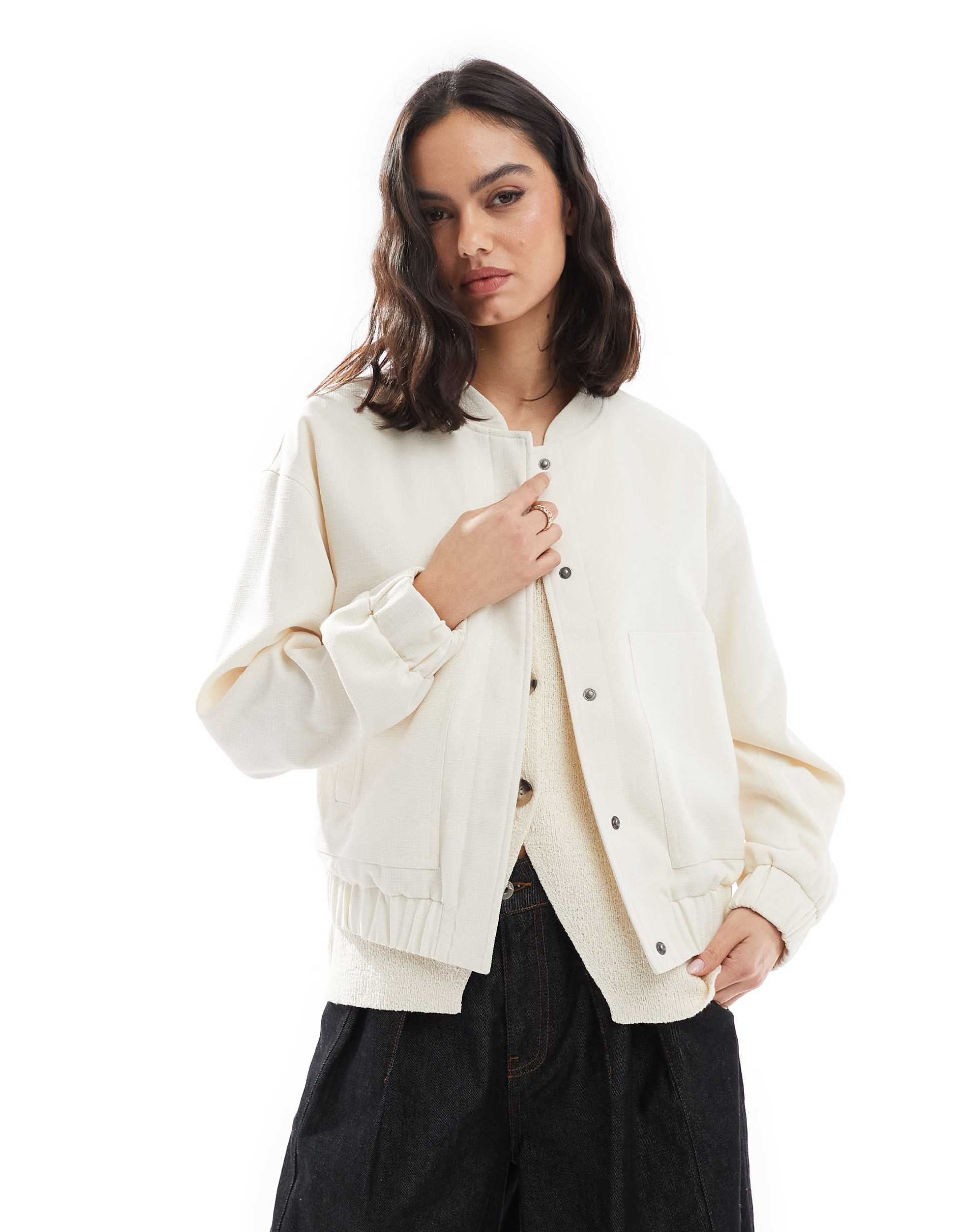 pieces lined bomber jacket in whisper white
