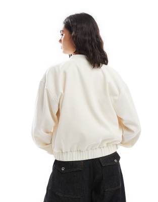 Pieces Lined Bomber Jacket In White