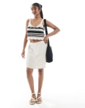 [Pieces] Pieces linen blend mini skirt in birch cream-Black XL Birch