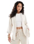[Pieces] Pieces linen blend ruched sleeve blazer in birch-White XL Birch