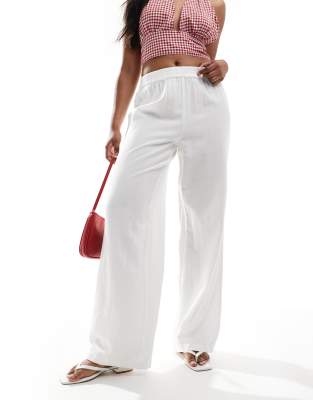 linen mix wide leg pants in white