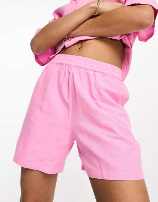 Light Pink & White Striped Low-Rise Linen Shorts main image 1