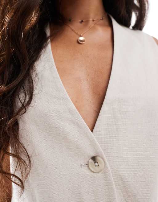 Pieces linen touch boxy vest in cream - part of a set, 4 of 4