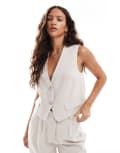 [Pieces] Pieces linen touch boxy waistcoat in cream (part of a set)-White XS Silver gray