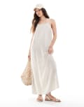 [Pieces] Pieces linen touch cami maxi dress in birch cream-White M Birch
