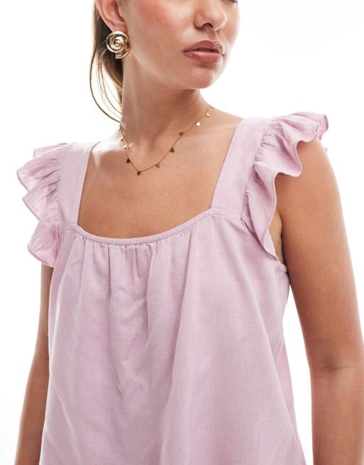 Pieces linen touch flutter sleeve cami top co-ord in dawn pink, 4 of 4