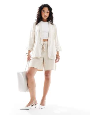 Pieces Linen Touch Ruched Sleeve Blazer