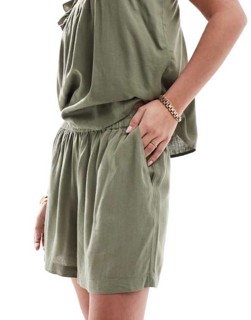 Pieces linen touch shorts in lichen green - part of a set, 3 of 5