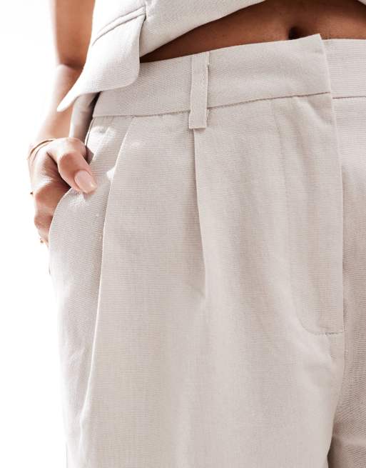 Pieces linen touch tailored longline shorts in cream (part of a set), 5 of 5
