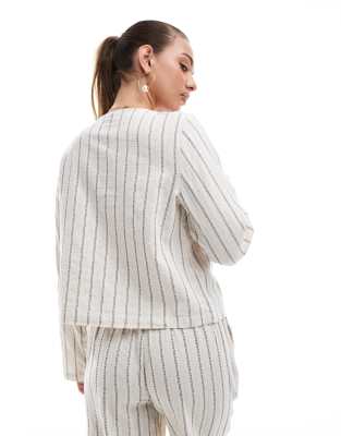 Shop Pieces Linen Touch Tie Front Blouse In Blue
