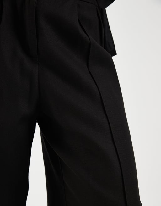 Pieces linen-touch wide leg pleat front trousers co-ord in black, 4 of 5
