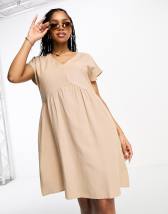 ASOS DESIGN cotton v neck mini smock dress in cream | ASOS