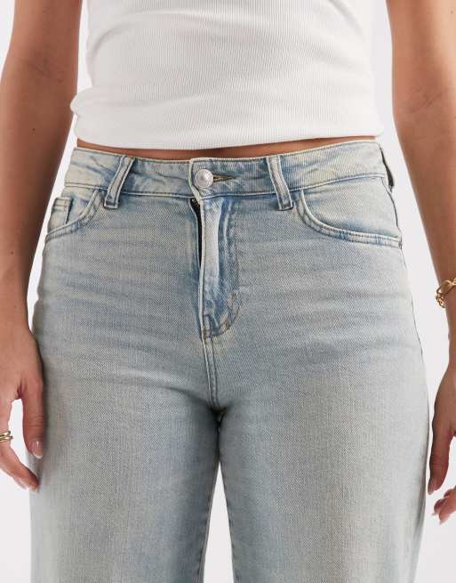Pieces – Ljusblå, tvättade jeans med vida ben och uppvikt kant, 4 av 5