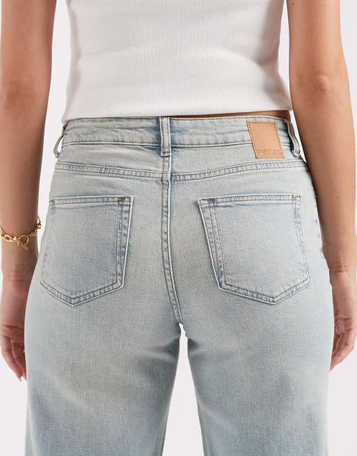 Pieces – Ljusblå, tvättade jeans med vida ben och uppvikt kant, 5 av 5